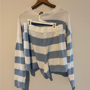 Sincerely Jules High Waist Blue and White Striped Shorts and Sweater Set